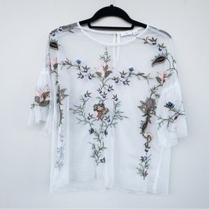 RIPE White Mesh Embroidered Top